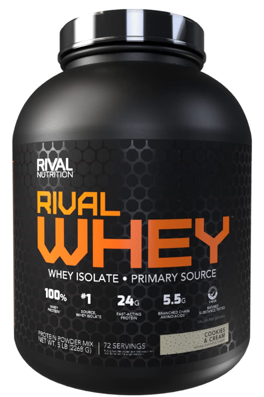 Rivalus Rivalwhey – Cookies and Crème 5lb - 100% Whey Protein Whey Protein Isolate Primary Source Clean Nutritional Profile BCAAs No Banned Substances Made in USA