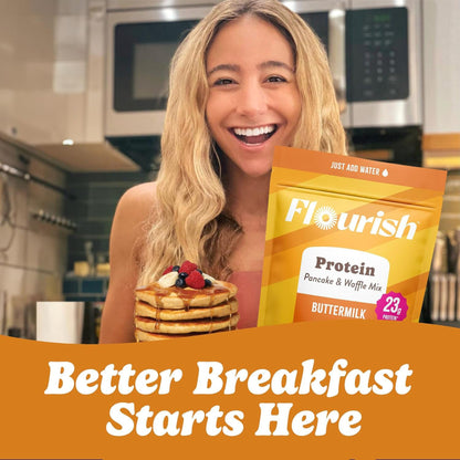 Flourish Protein Pancake & Waffle Mix with Whey Protein, No Added Sugar, High in Fiber - Just Add Water - Buttermilk Flavour, 430 g Each (2 Pack) - Made in Canada 🍁 All In One Marketplace Canada