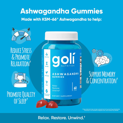 Goli Ashwagandha Gummy | Stress, Athletic Support, Libido | KSM-66, Vegan, Plant Based, Non-GMO, Gluten-Free & Gelatin Free | 60 Count 🍁 All In One Marketplace Canada