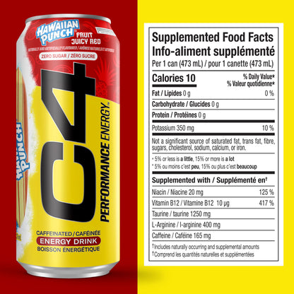 Cellucor C4 Performance Energy Drink, Hawaiian Punch Juicy Red, Carbonated Sugar Free Drink with no Artificial Colours or Dyes, 473mL, 12 count 🍁 All In One Marketplace Canada