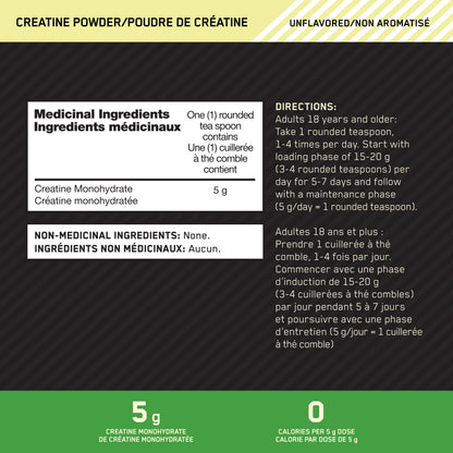 Optimum Nutrition 100% Pure Creatine Monohydrate Micronized Powder, Unflavored, 600g - 120servings (packaging may vary) 🍁 All In One Marketplace Canada