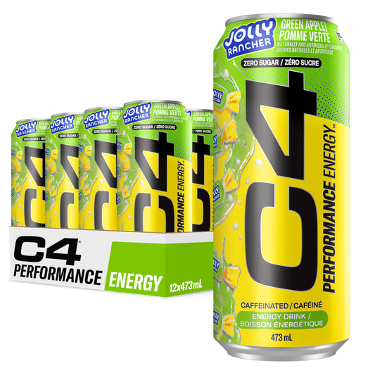Cellucor C4 Performance Energy Drink, Jolly Rancher Green Apple, Carbonated Sugar Free Drink with no Artificial Colours or Dyes, 473mL, 12 count 🍁 All In One Marketplace Canada