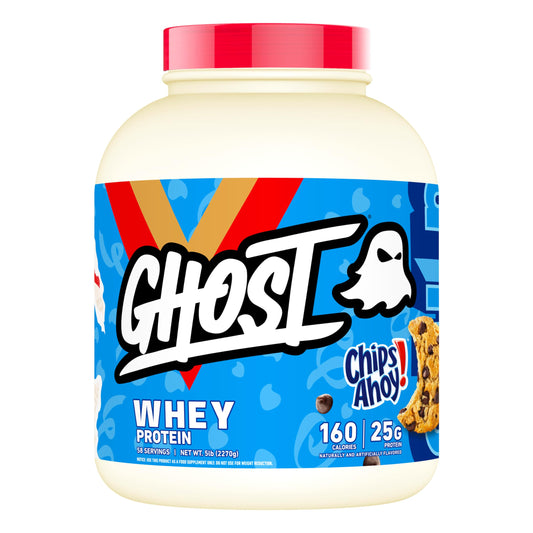 GHOST Whey Protein Powder Chips Ahoy - 5LB Tub 25G of Protein - Chocolate Chip Cookie Flavored Isolate Concentrate & Hydrolyzed Whey Protein Blend